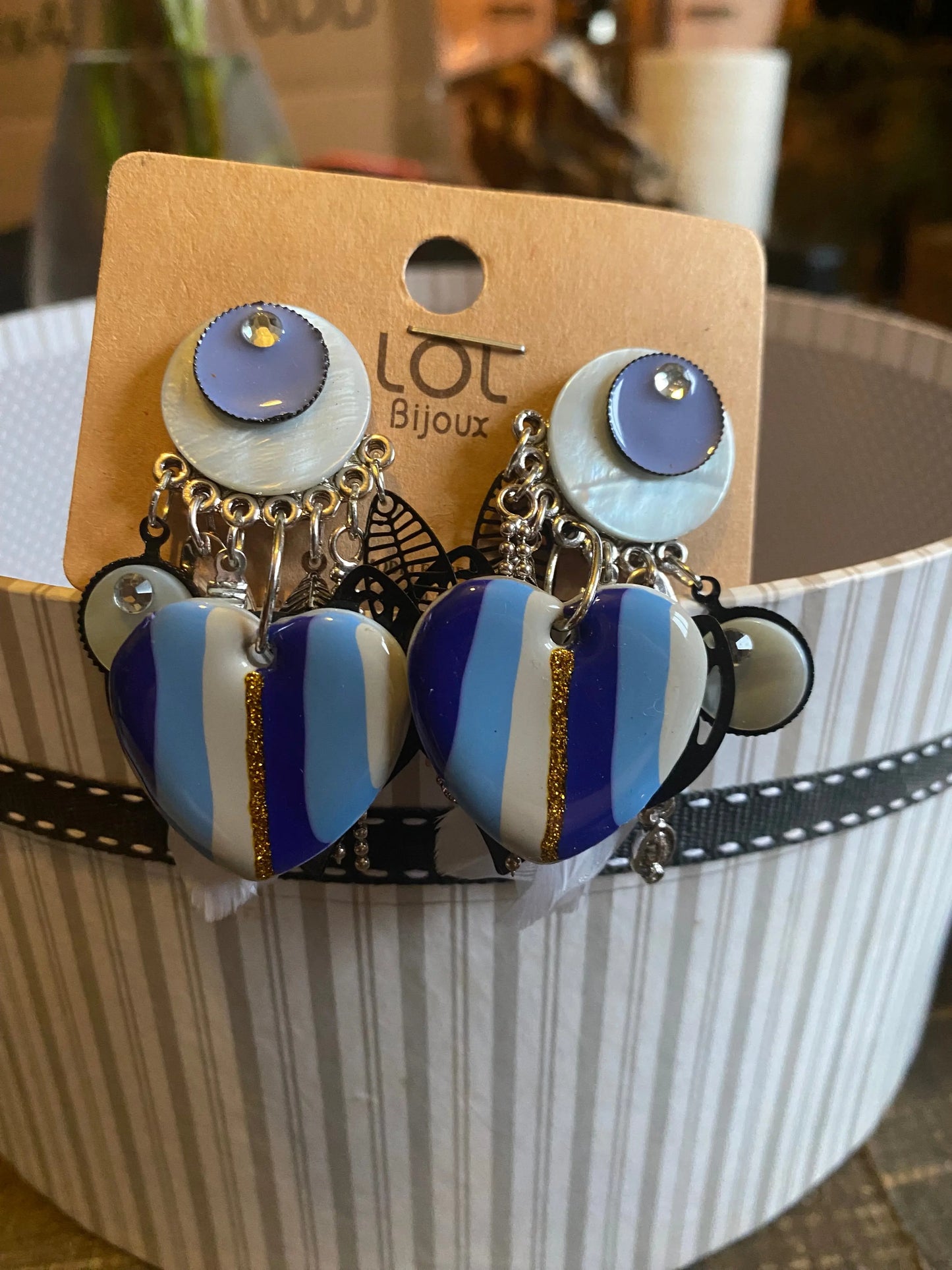 Boucles d'oreilles à clip cœurs rayés Lolilota