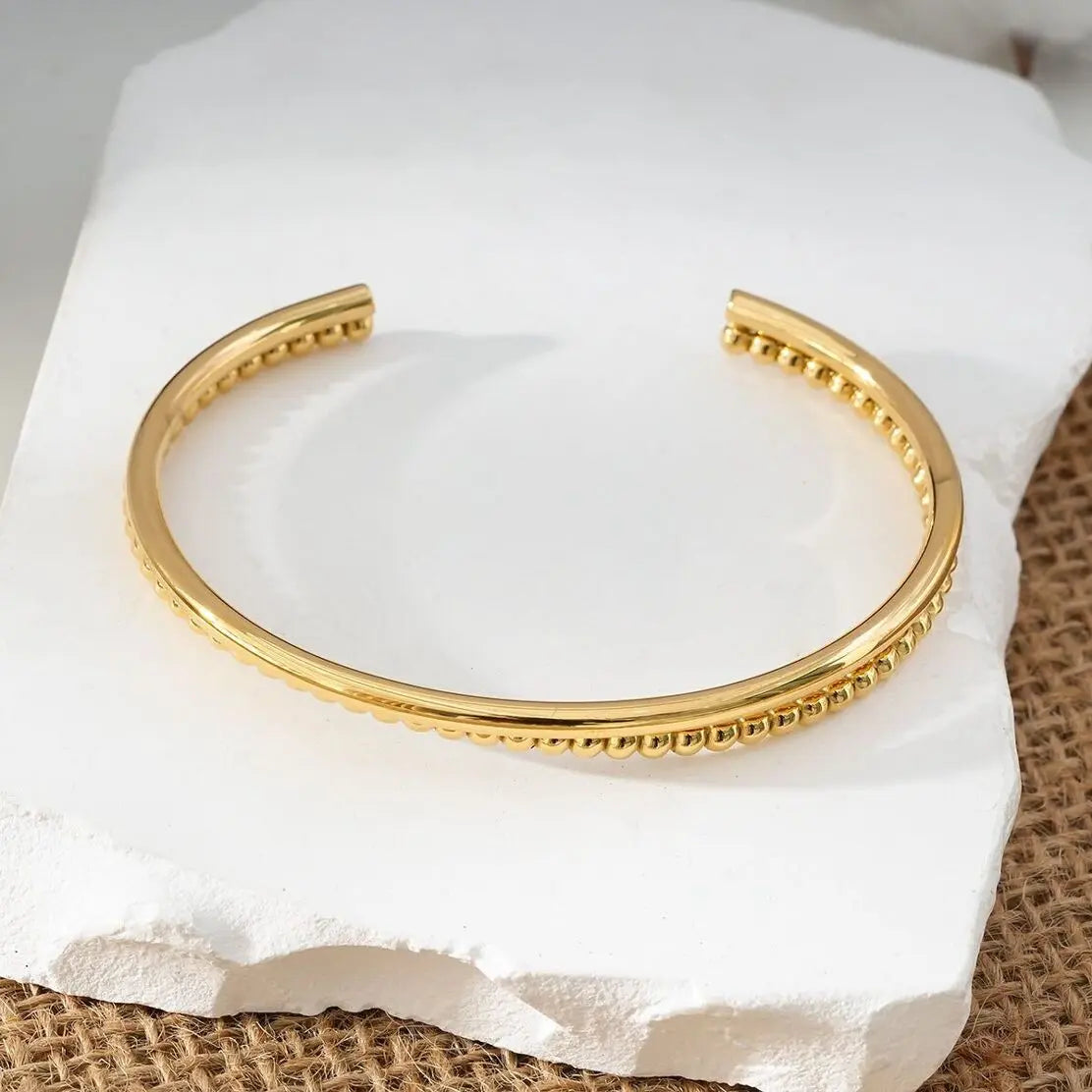 Bracelet Doré Jonc Ouvert Double Couche Lisse Eclat Paris