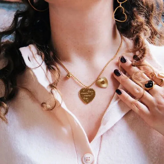 Collier chaîne boule avec 3 cœurs Bazou