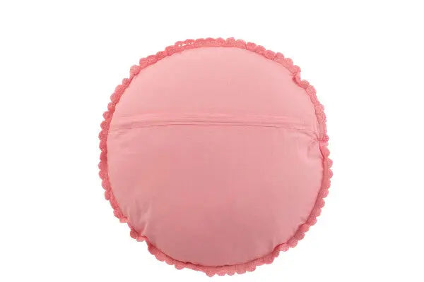 Coussin Rond Mia Dentelles Coton rose J-L