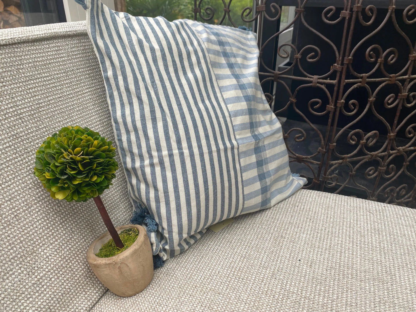 Coussin rayé bleu (housse) Calma house