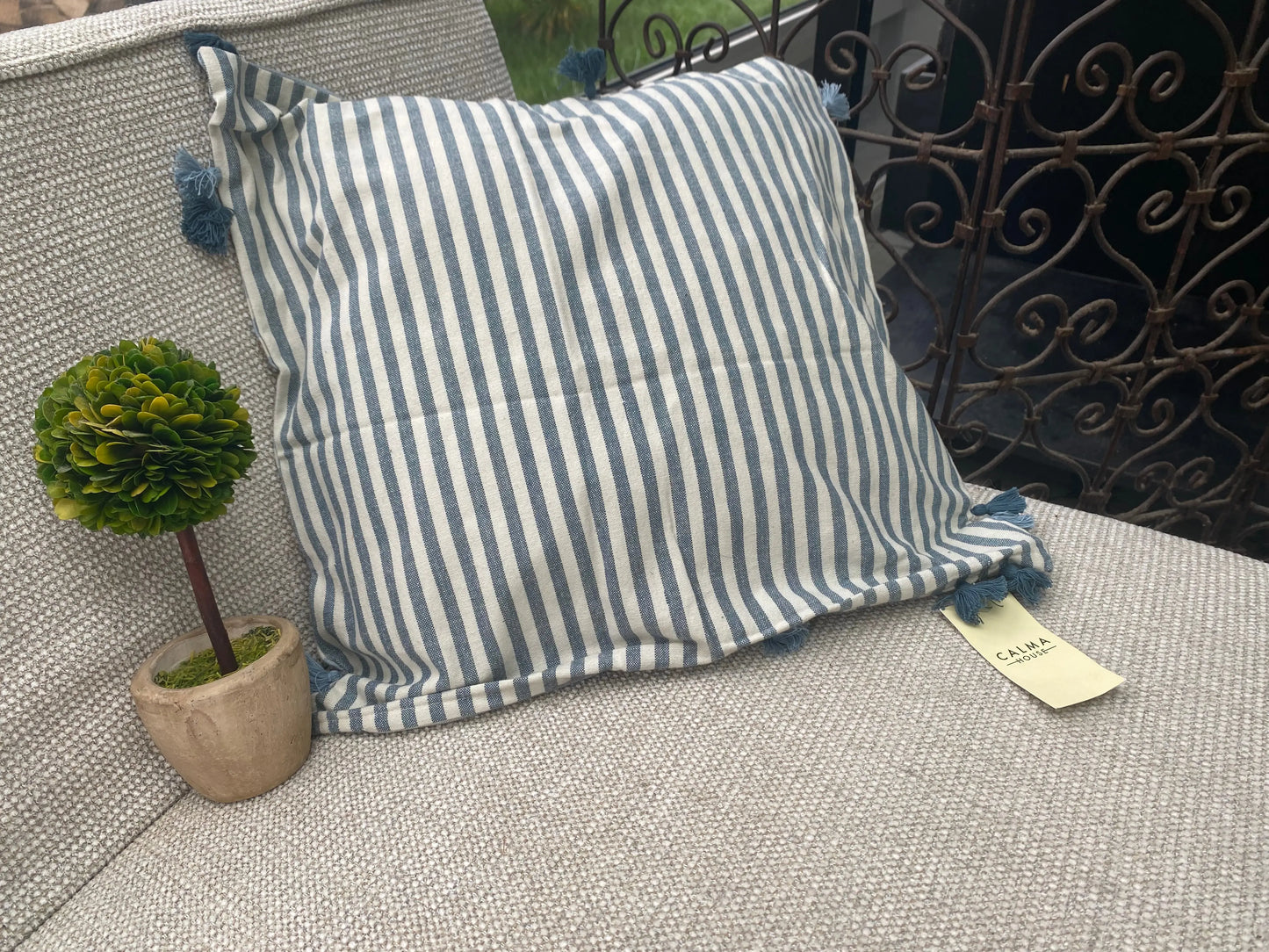 Coussin rayé bleu (housse) Calma house