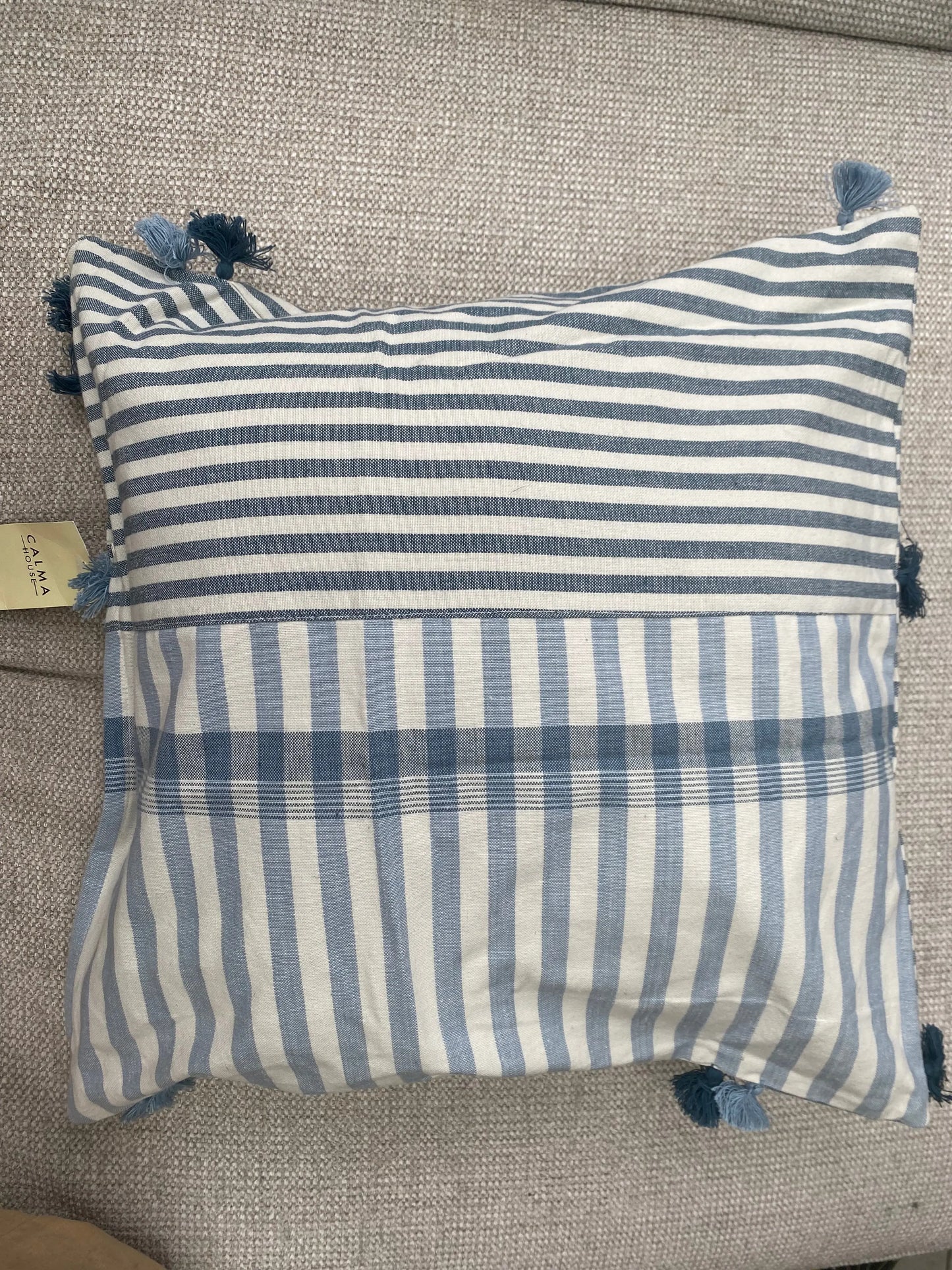 Coussin rayé bleu (housse) Calma house