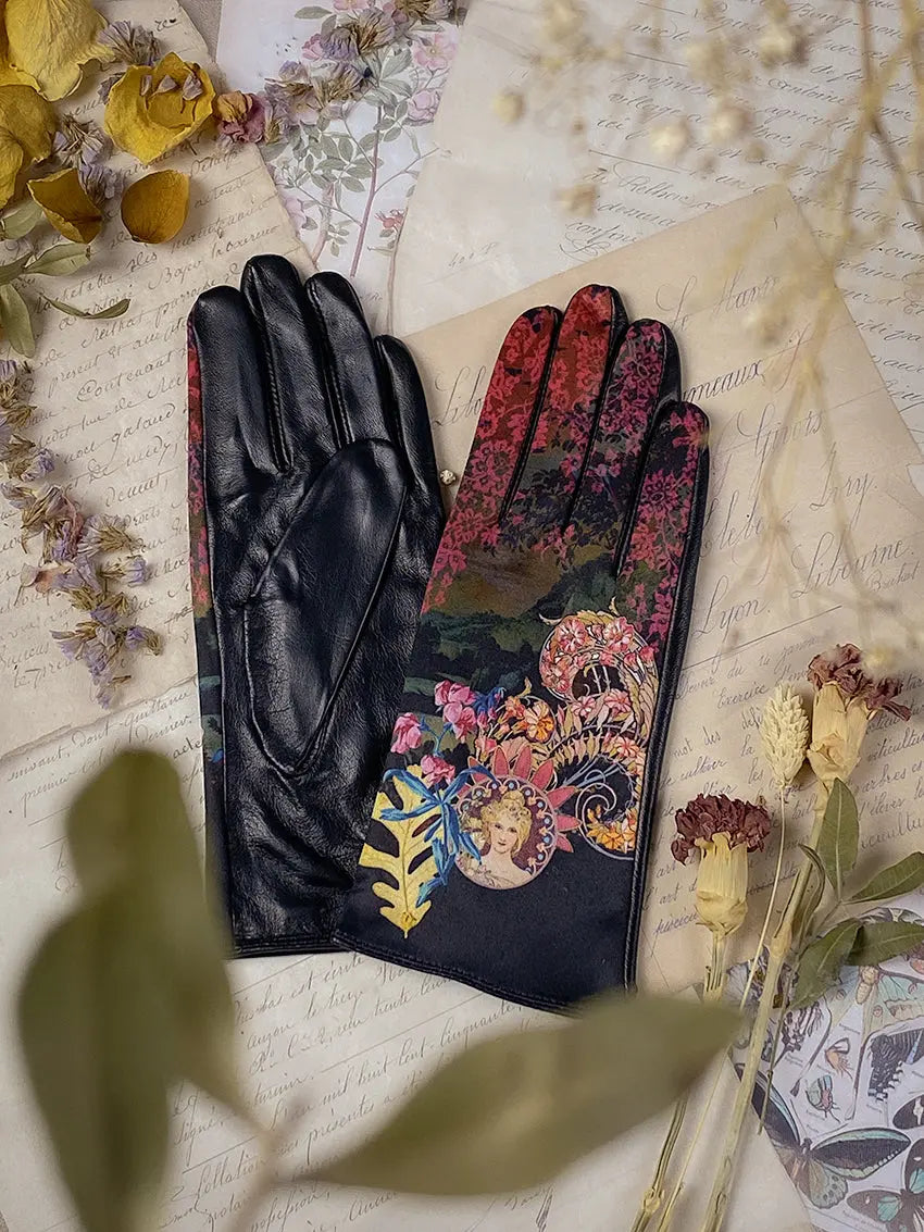 Gants paume cuir FUSHIA Brokante