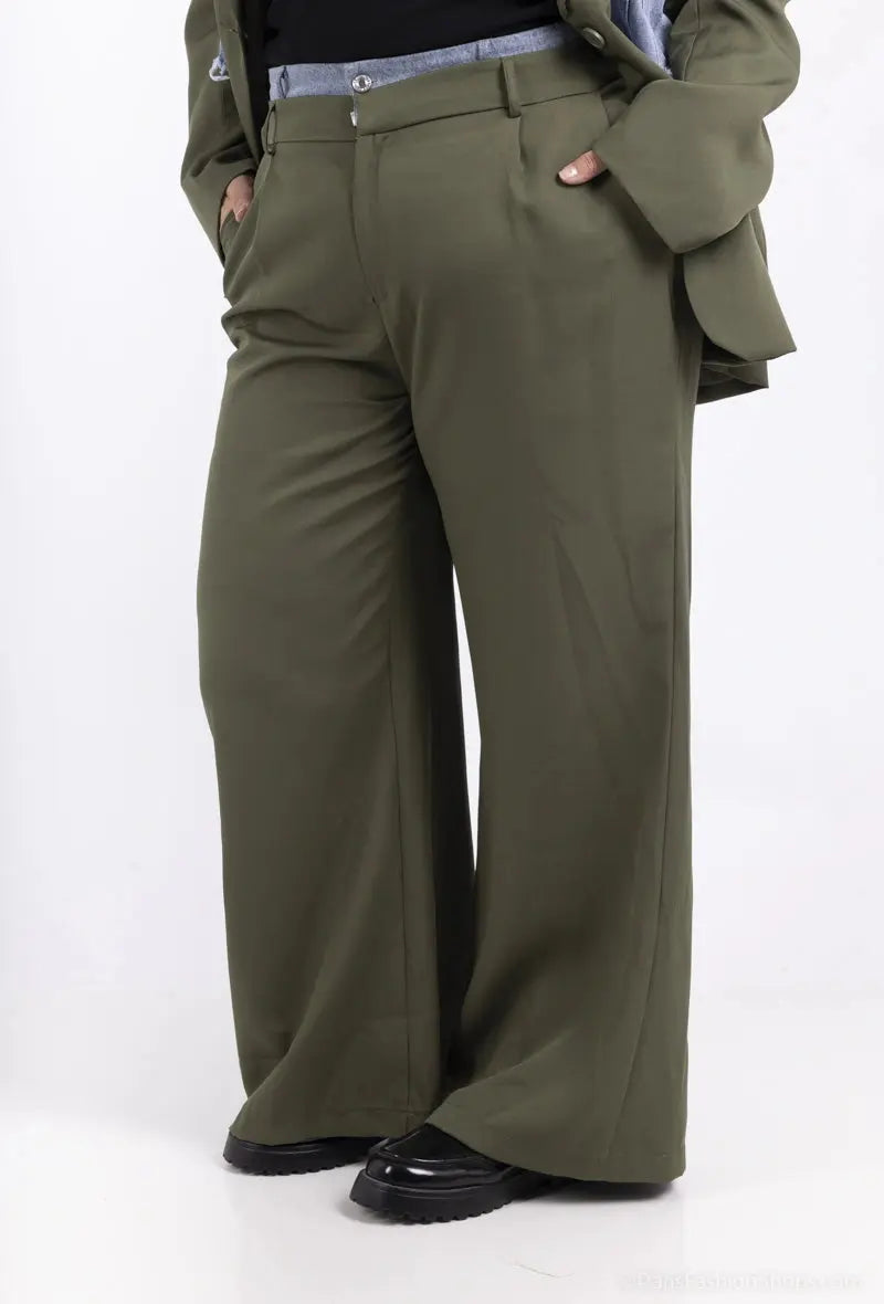 Pantalon à détail jean sur la taille kaki Amy&Clo