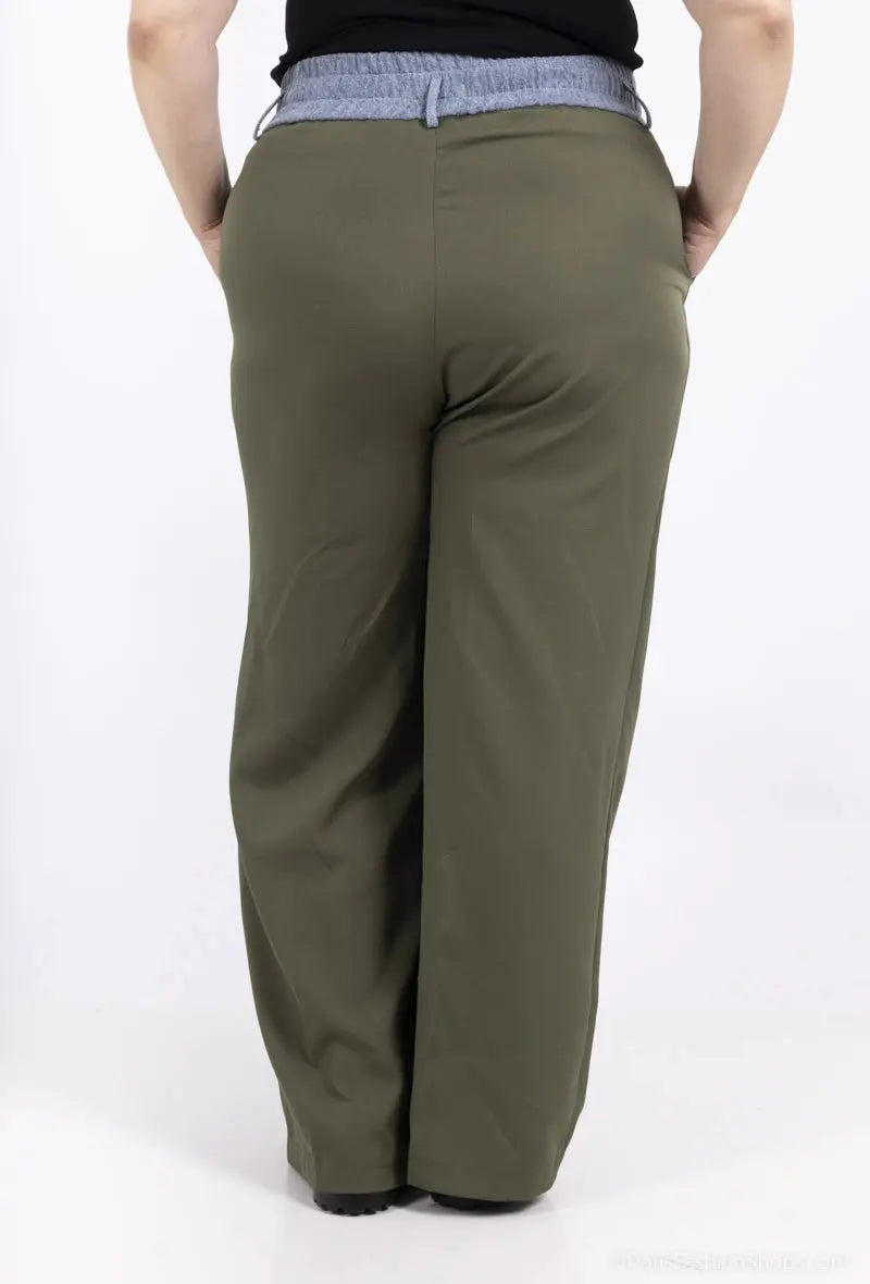 Pantalon à détail jean sur la taille kaki Amy&Clo