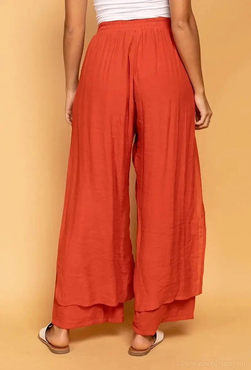 Pantalon large à fente rouille world fashion