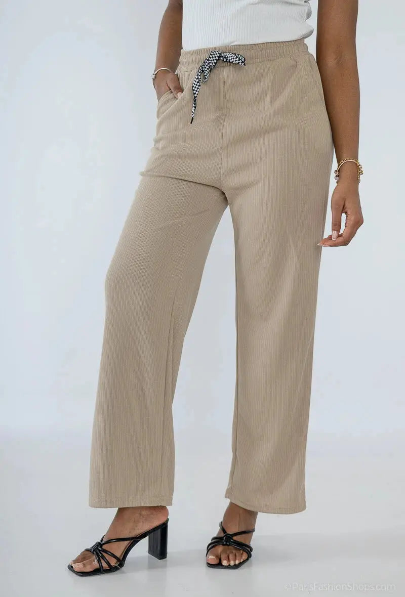 Pantalon uni élastique avec lacet Lusa Mode