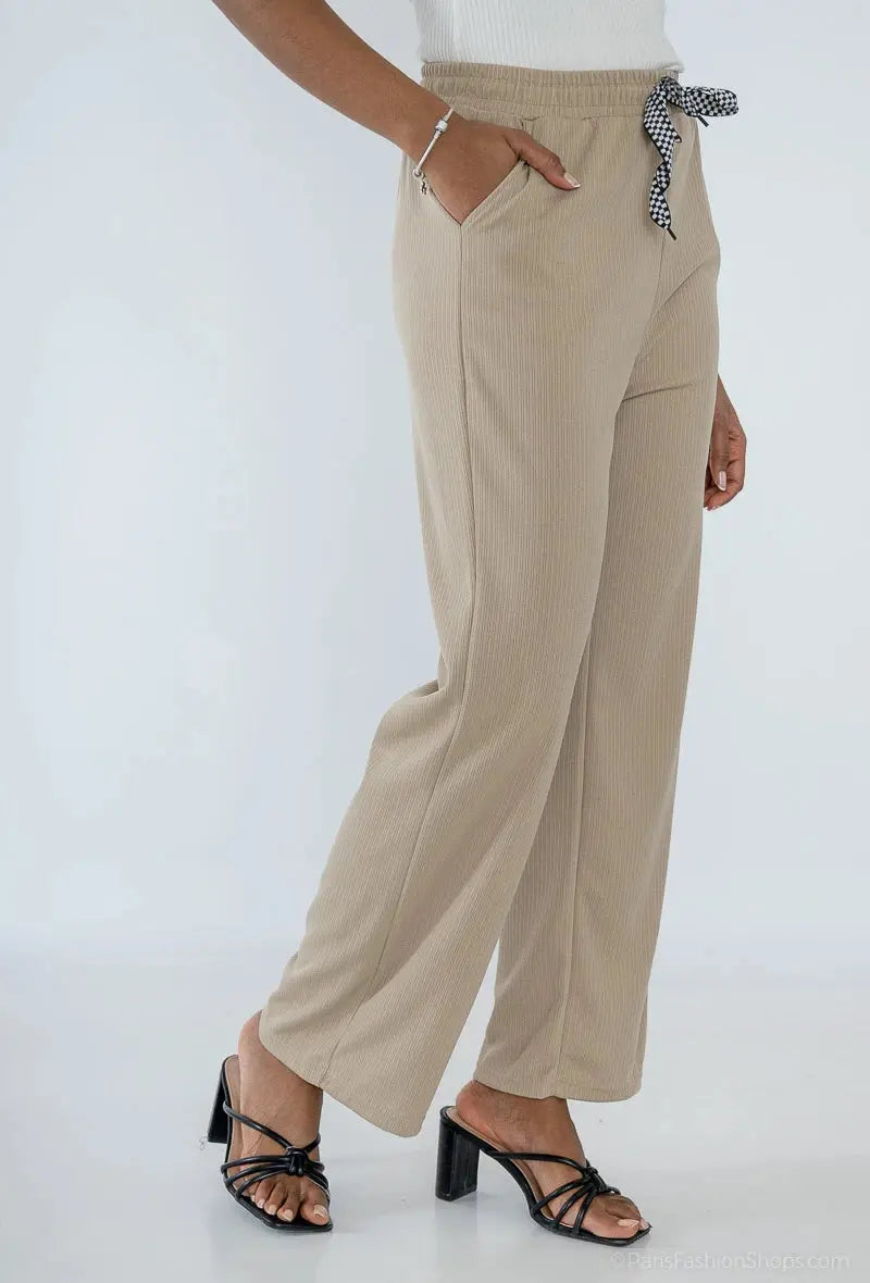 Pantalon uni élastique avec lacet Lusa Mode