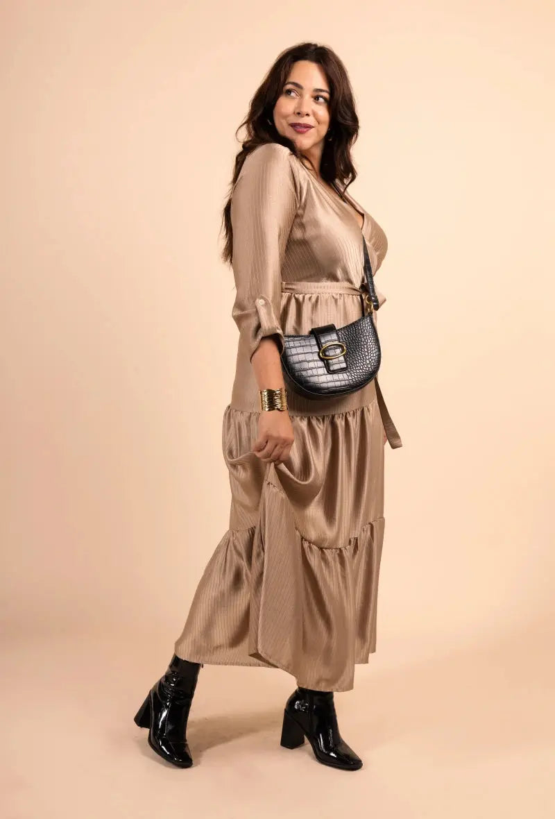 Robe longue cache-cœur beige you udress