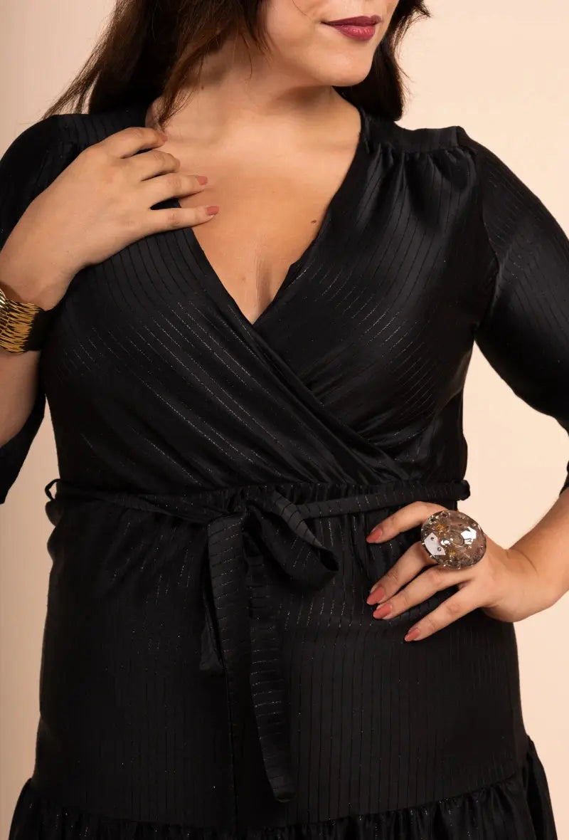 Robe longue cache-cœur noire you udress