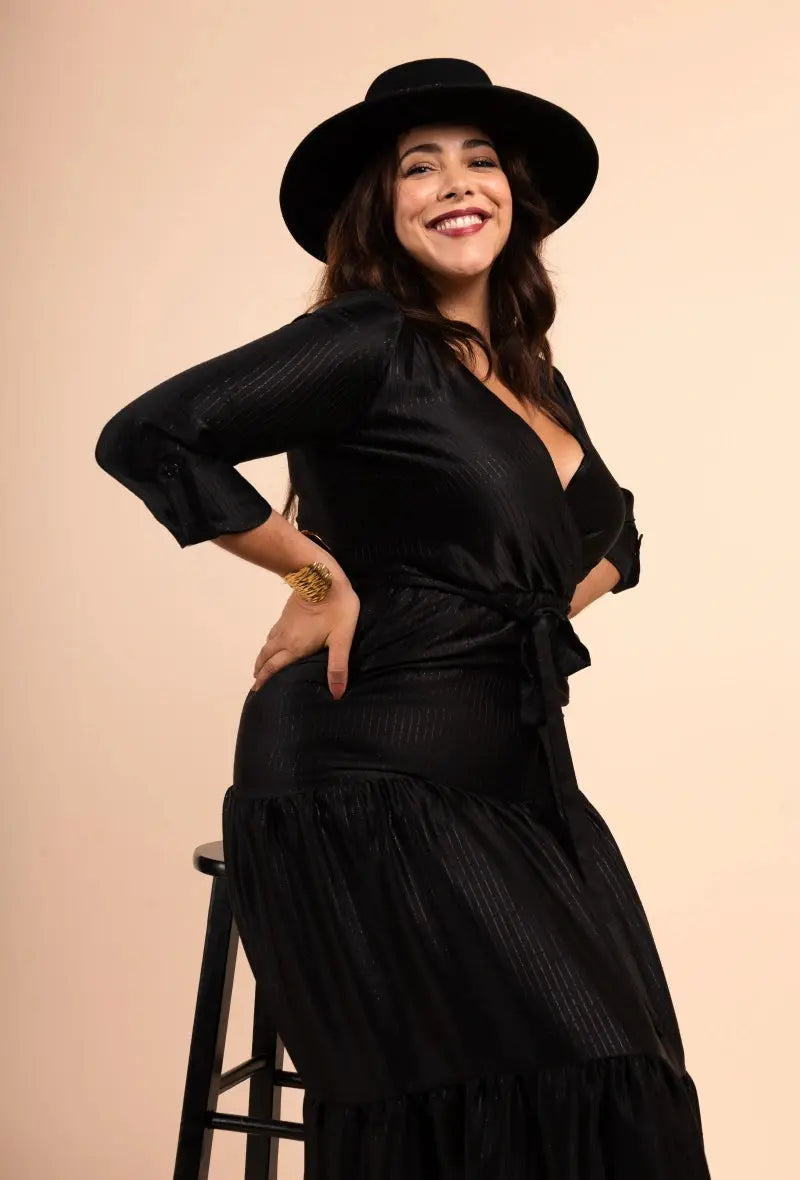 Robe longue cache-cœur noire you udress