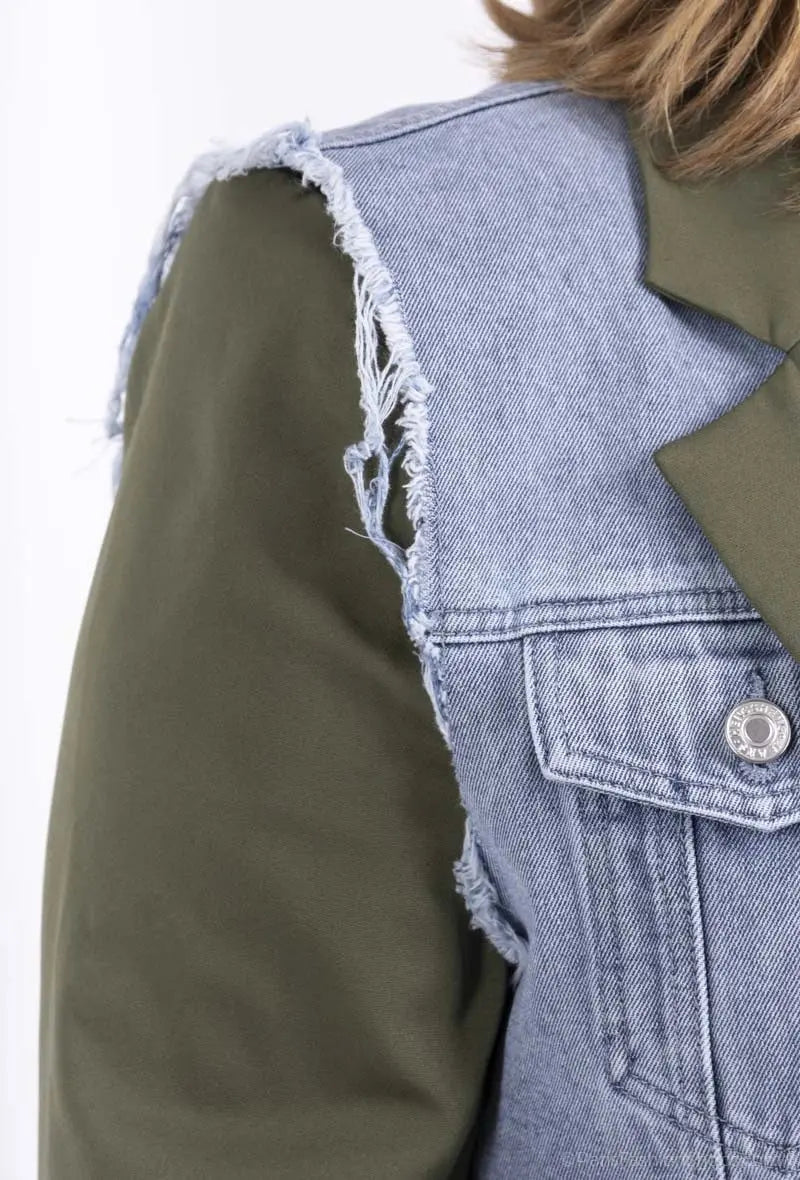 Veste blazer 2en1 avec gilet en jean kaki Amy&Clo