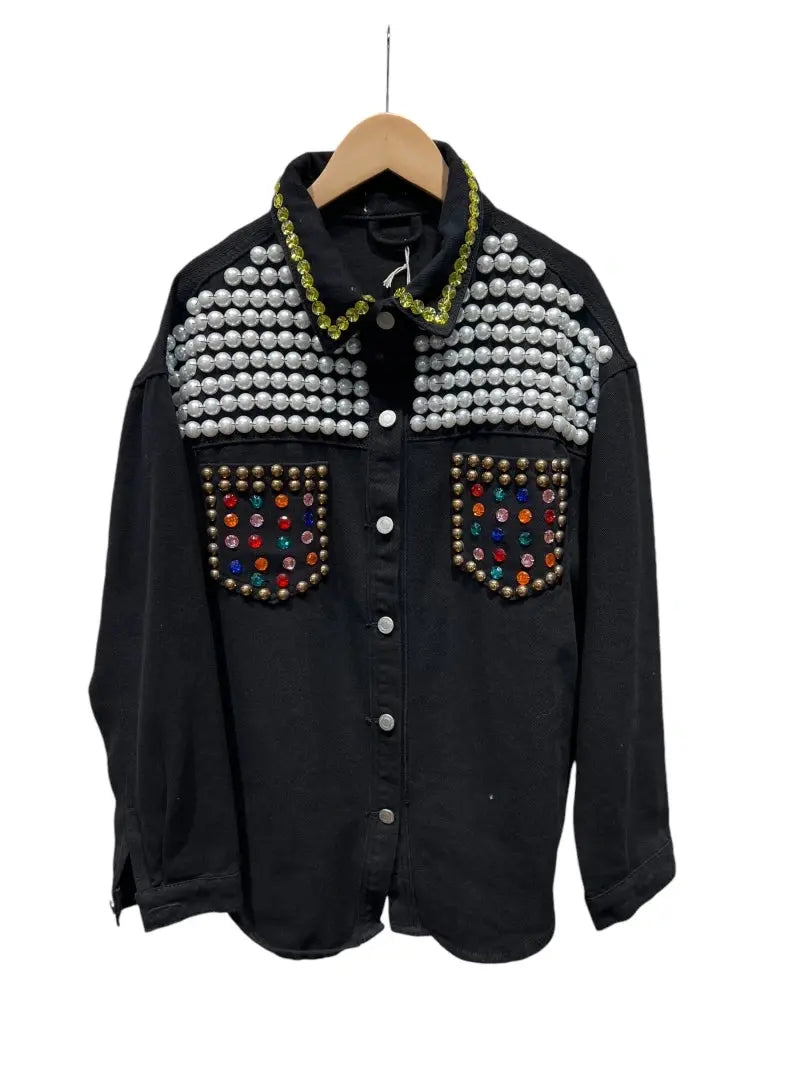 Veste en jean avec diamants multicouleurs Amy&Clo