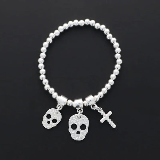 BRACELET perles élastique tête de mort SECRET DE CUIR Secret de cuir