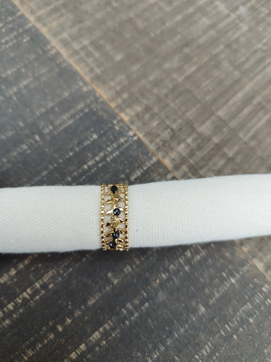 Bague Dorée avec pierre  noire, réglable Eclat Paris