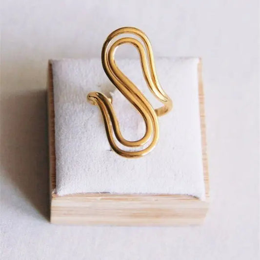 Bague XL en acier inoxydable avec inscription « Curve » - or Bazou