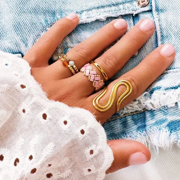 Bague XL en acier inoxydable avec inscription « Curve » - or Bazou