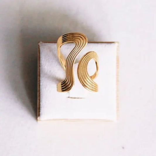 Bague XL rétro rayée Statement - doré Bazou