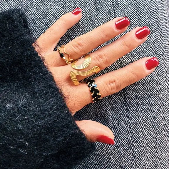 Bague XL rétro rayée Statement - doré Bazou