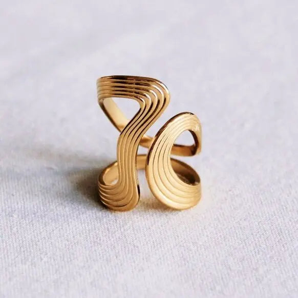 Bague XL rétro rayée Statement - doré Bazou
