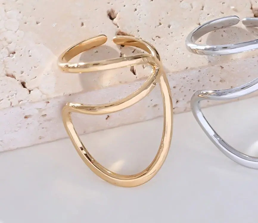 Bague dorée large ligne ajustable Eclat Paris
