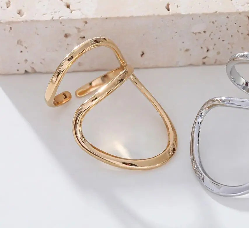 Bague dorée large ligne ajustable Eclat Paris