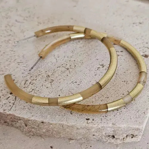 Boucles d'Oreilles Créoles en Corne - 6 cm - Gold LE COIN SAUVAGE