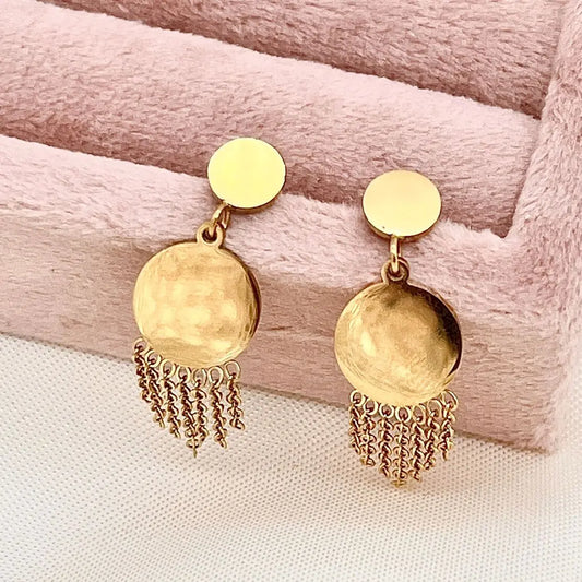 Boucles d'Oreilles Deux Plaques Pampilles Dorées Chaînes Eclat Paris