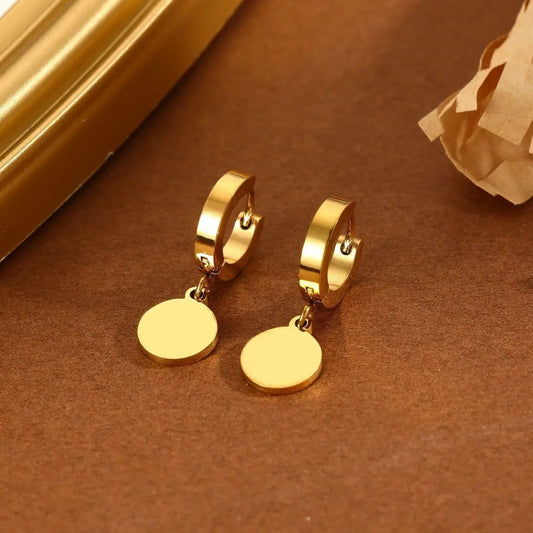 Boucles d'Oreilles Dorées Petites Créoles Epaisses Avec Pendentifs Disques Eclat Paris
