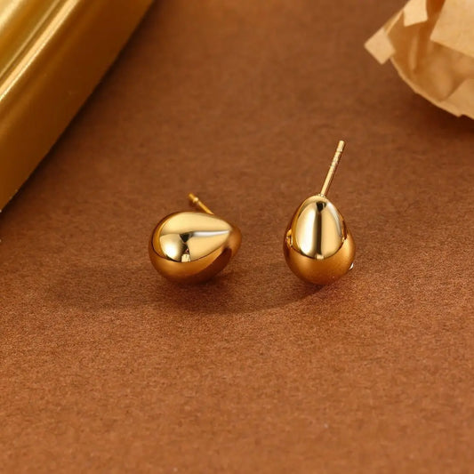 Boucles d'Oreilles Dorées Puces Gouttes Epaisses Brillantes Eclat Paris
