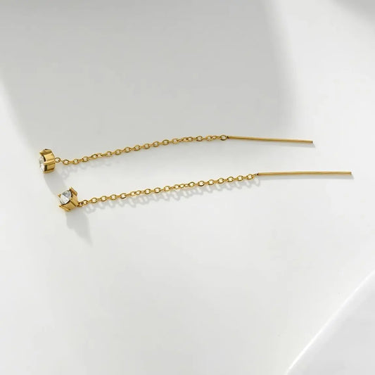 Boucles d'Oreilles Dorées Strass avec Chaînes Eclat Paris