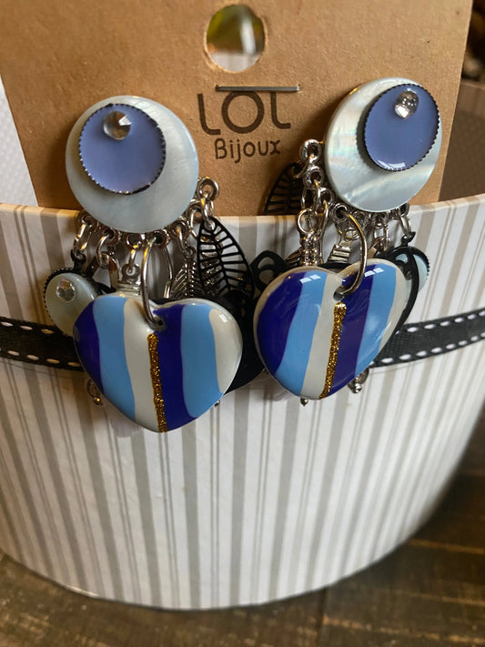 Boucles d'oreilles à clip cœurs rayés Lolilota