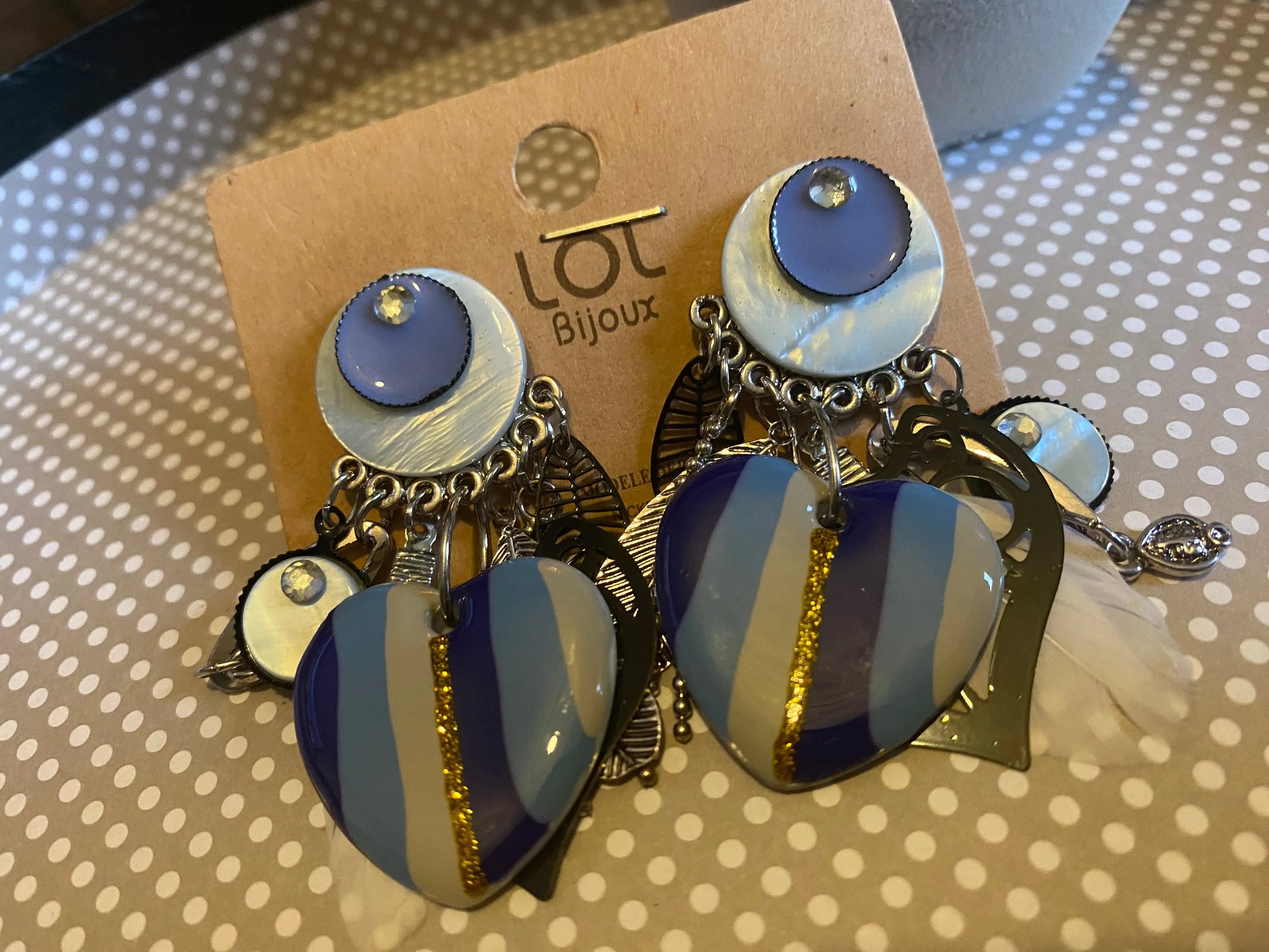 Boucles d'oreilles à clip cœurs rayés Lolilota