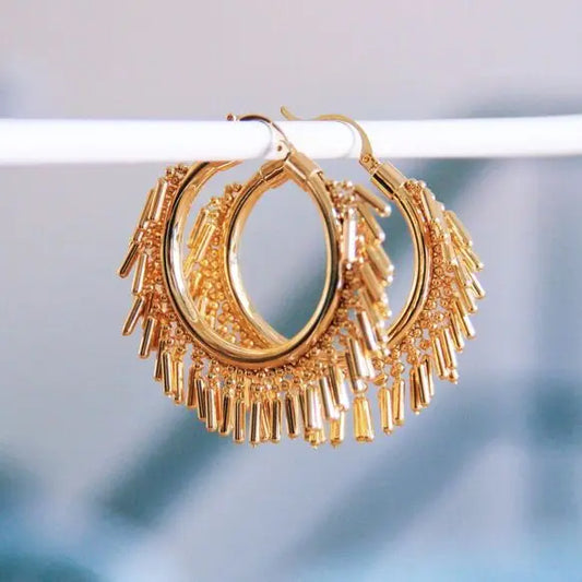 Boucles d'oreilles avec chaîne à billes - doré Bazou