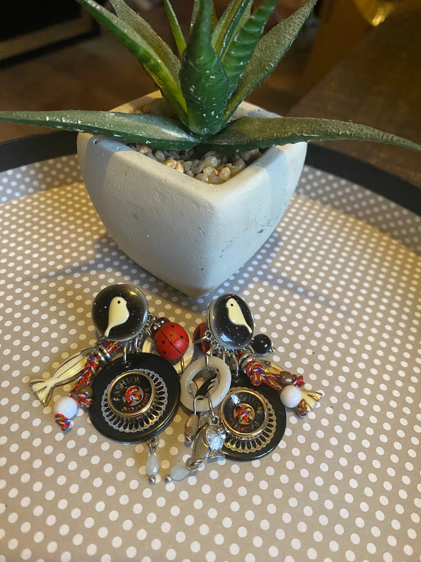 Boucles d'oreilles coccinelle et oiseau Lolilota