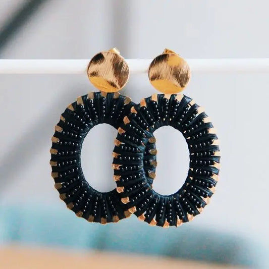 Boucles d’oreilles ovales – noir/or Bazou