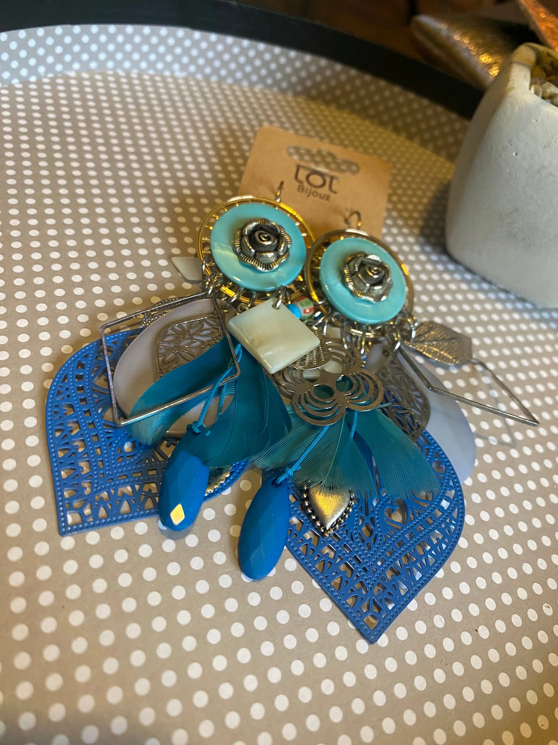 Boucles d'oreilles pendantes à clips bleu et blanc Lolilota