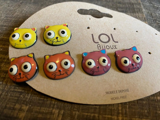 Boucles d'oreilles puces tête de chat Lolilota Lolilota