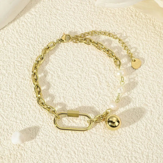 Bracelet Chaîne Dorée Perles Boule Maillon Eclat Paris