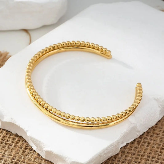 Bracelet Doré Jonc Ouvert Double Couche Lisse Eclat Paris