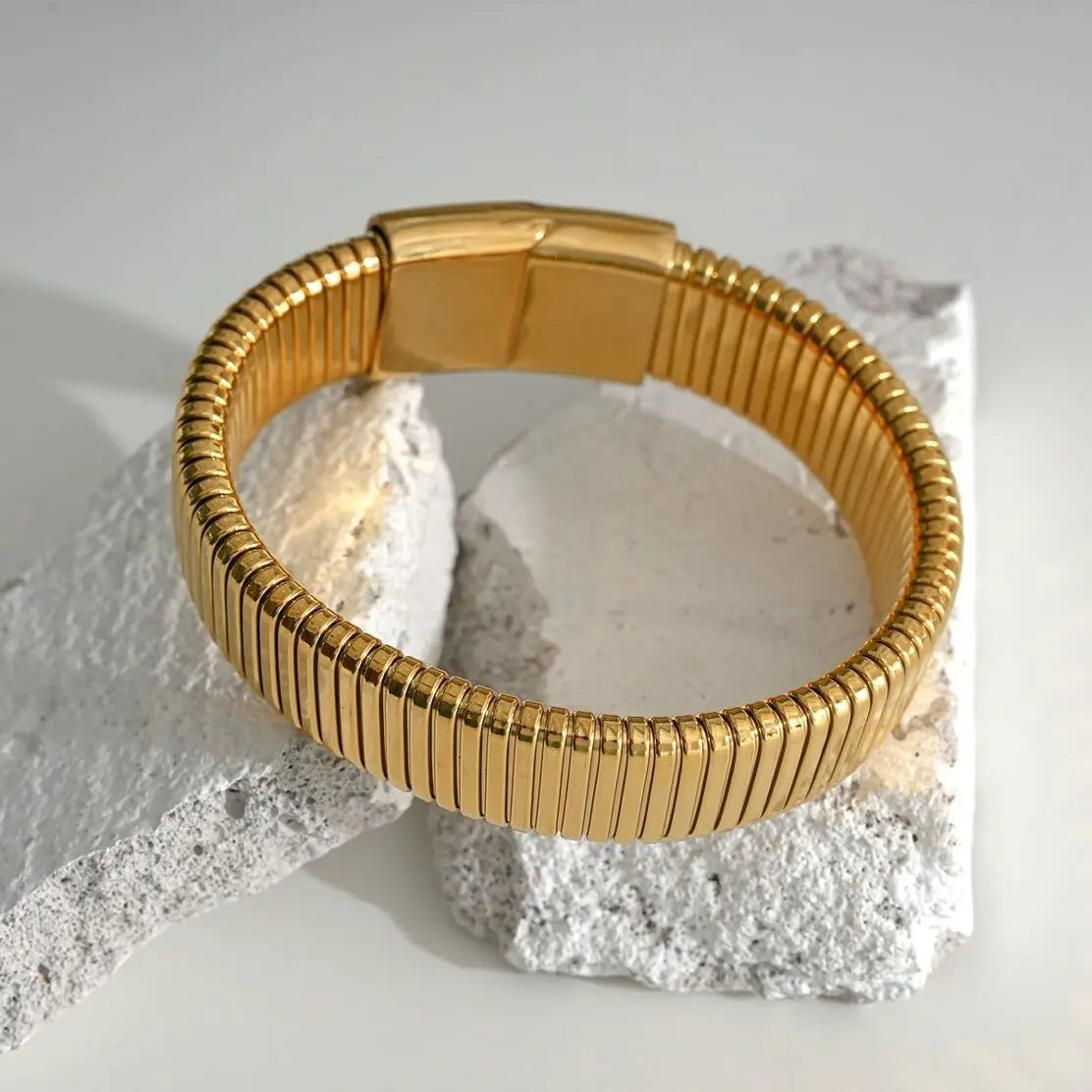 Bracelet Doré Manchette En Bandes Epaisses Eclat Paris