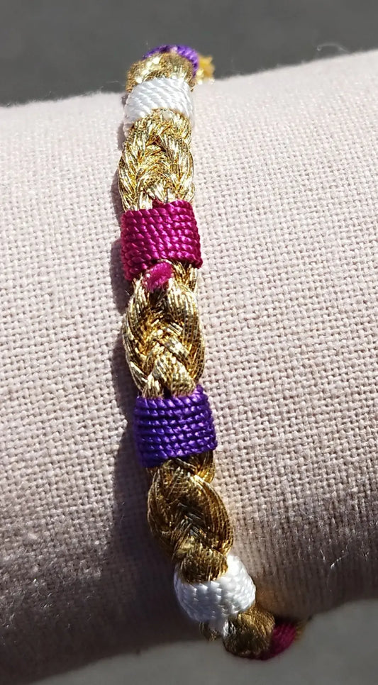 Bracelet passementerie doré, violet et rose fuchsia ART&MISS