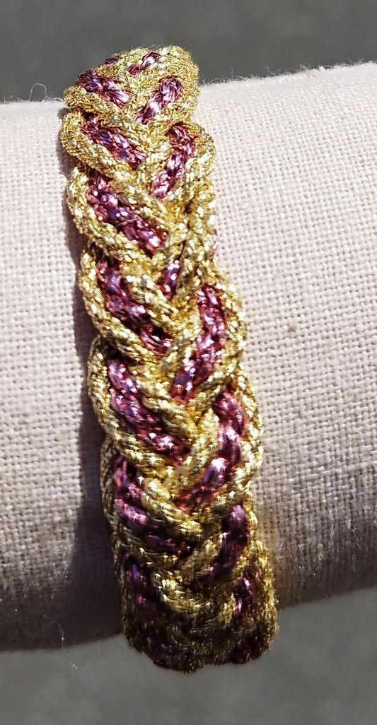 Bracelet passementerie tressé doré et rose ART&MISS
