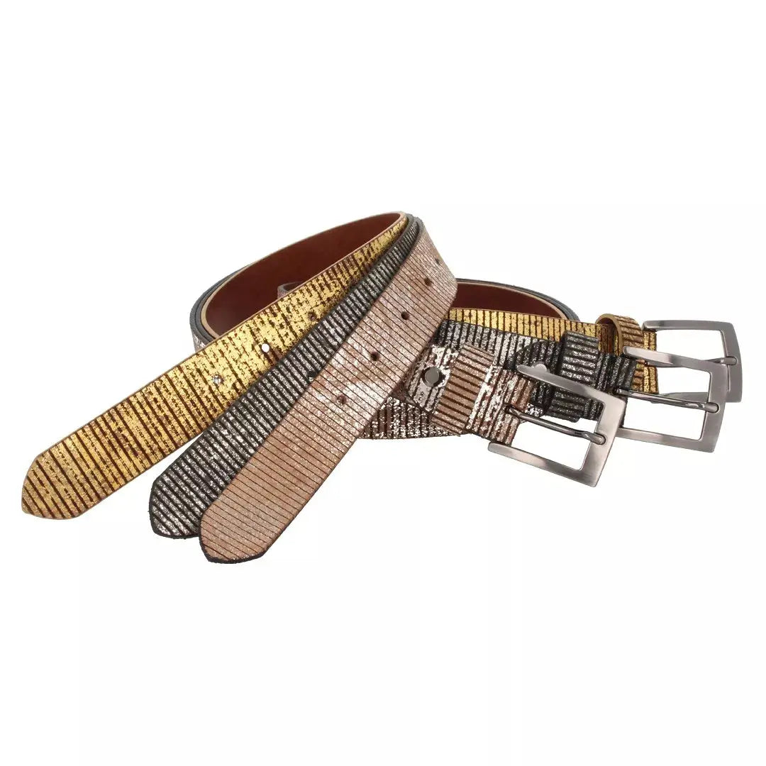 Ceinture femme cuir brillant laser argent métallisé Cintura M