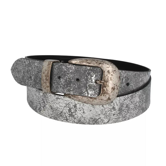 Ceinture femme cuir titane brillant métallisé large silver Cintura M