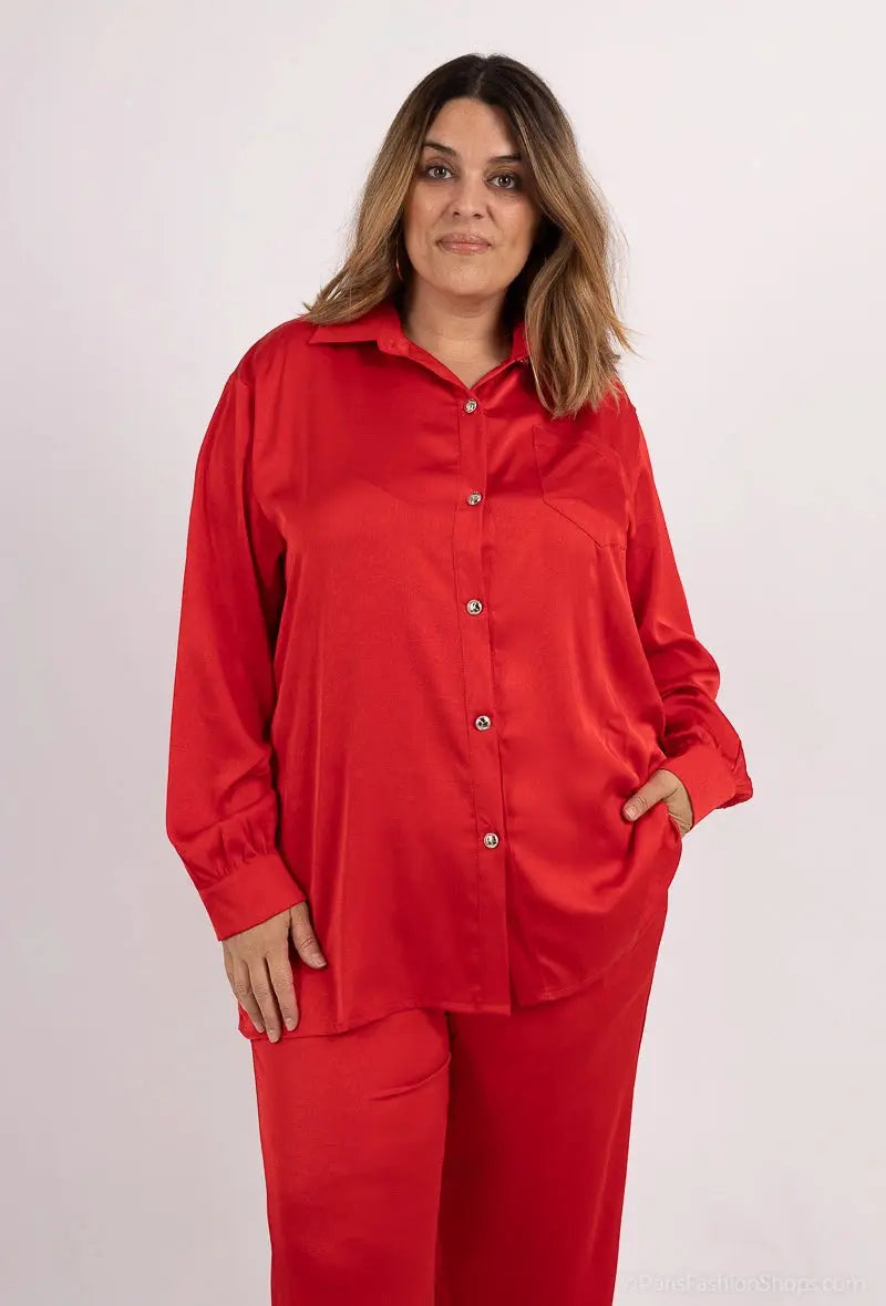 Chemise rouge à bouton en satine 2W Paris