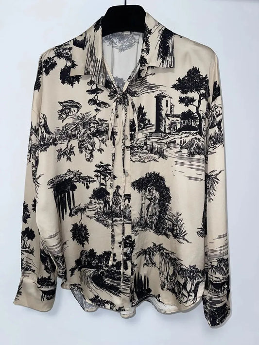 Chemise soyeuse imprimée noire Pomme Rouge