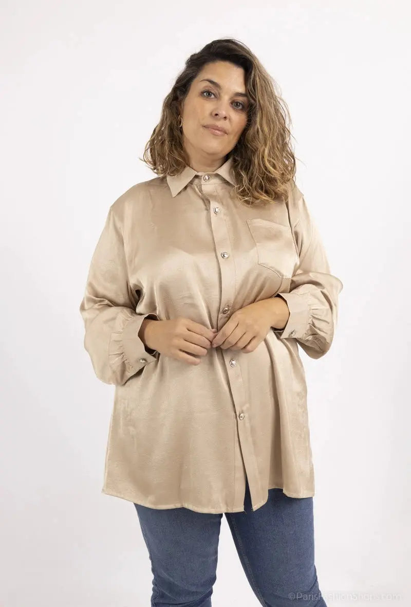 Chemise tan à bouton en satine 2W Paris