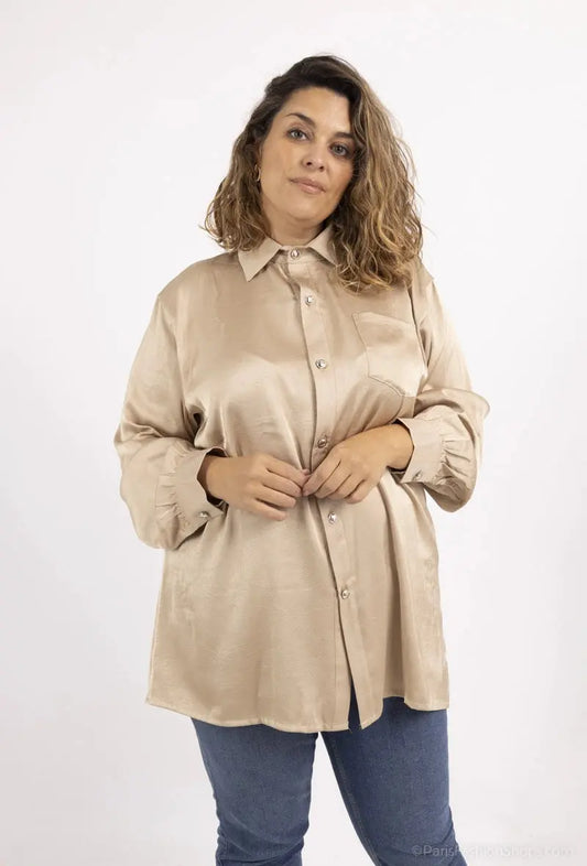 Chemise tan à bouton en satine 2W Paris